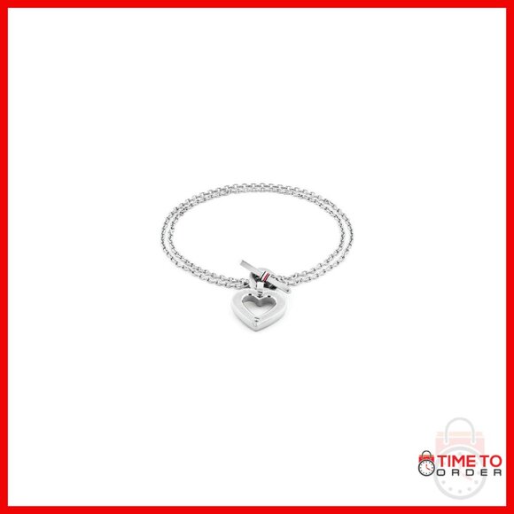 Stainless Steel Heart Bracelet with Toggle Closure - Fashion Accessory